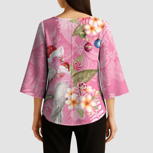 Joyful Pink Cockatoo Kimono Sleeve Blouse Australia Christmas Vibes - Aussie Hoodie