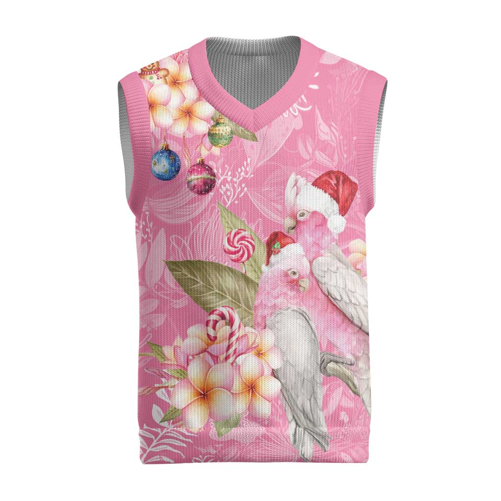 Joyful Pink Cockatoo Christmas Knitted V-Neck Vest Australia Christmas Vibes - Aussie Hoodie