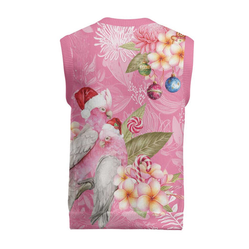 Joyful Pink Cockatoo Christmas Knitted V-Neck Vest Australia Christmas Vibes - Aussie Hoodie