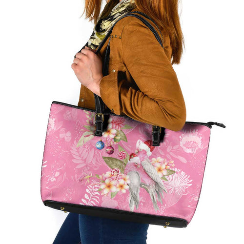 Joyful Pink Cockatoo Leather Tote Bag Australia Christmas Vibes - Aussie Hoodie