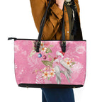 Joyful Pink Cockatoo Leather Tote Bag Australia Christmas Vibes - Aussie Hoodie