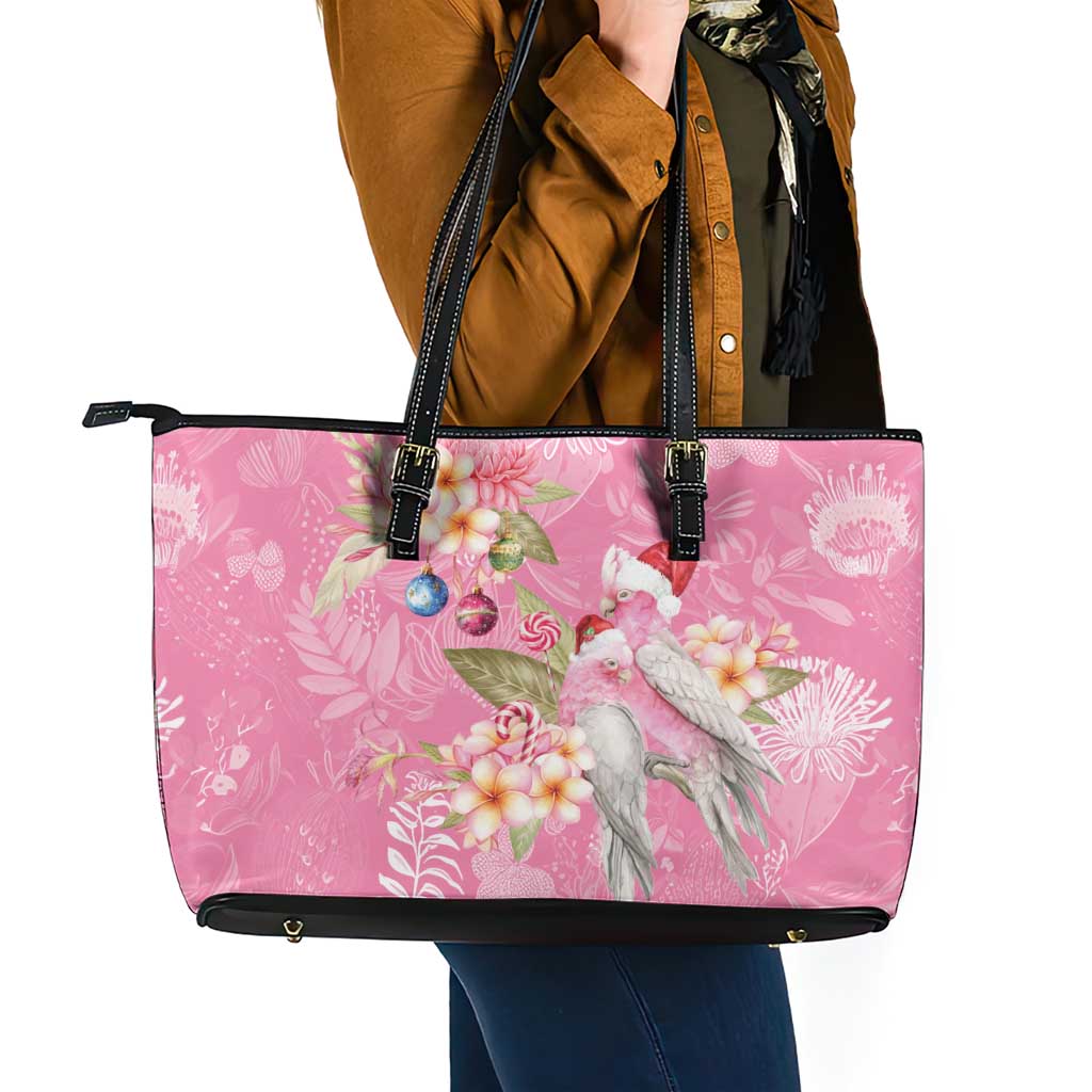 Joyful Pink Cockatoo Leather Tote Bag Australia Christmas Vibes - Aussie Hoodie