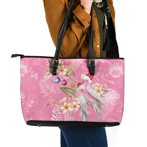 Joyful Pink Cockatoo Leather Tote Bag Australia Christmas Vibes - Aussie Hoodie