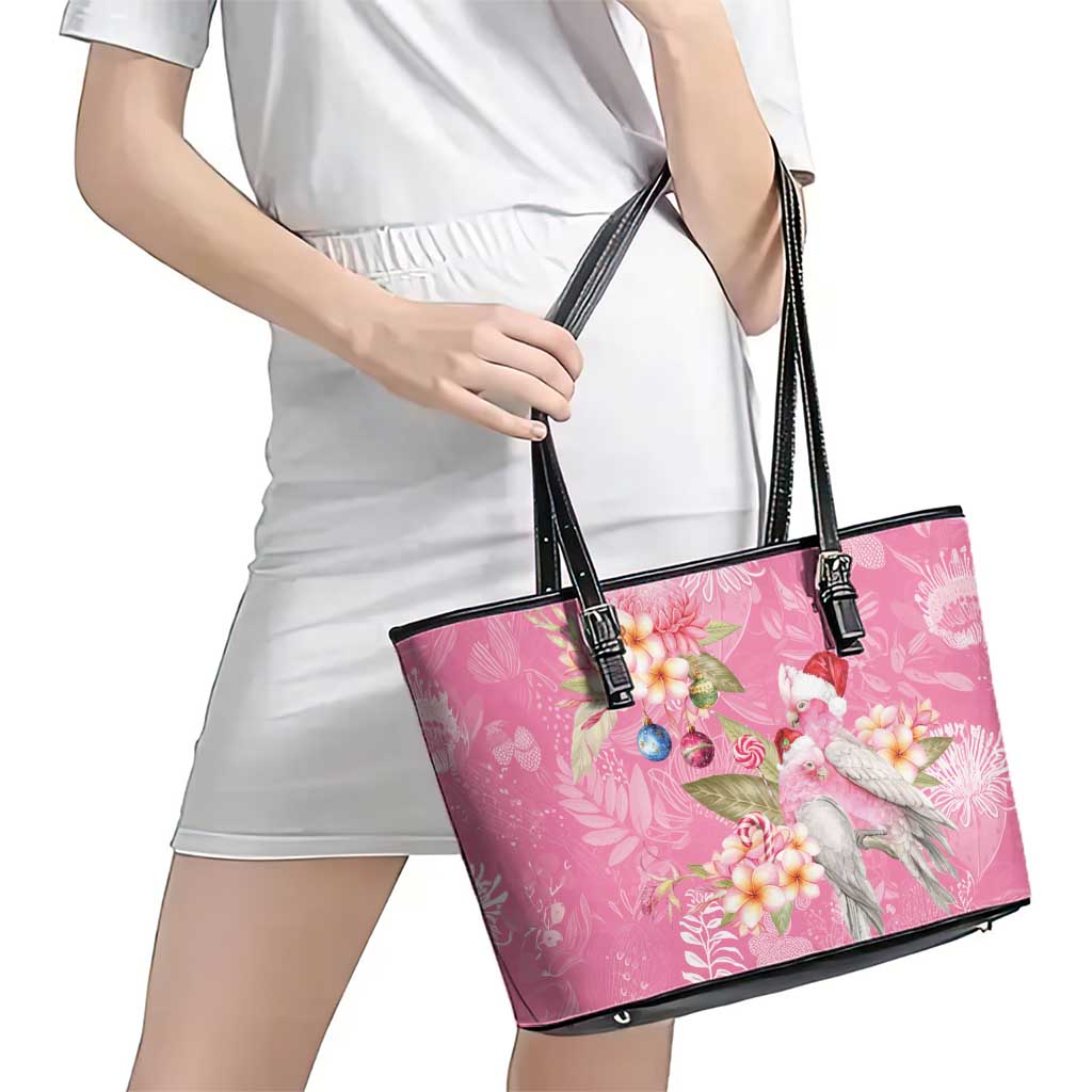 Joyful Pink Cockatoo Leather Tote Bag Australia Christmas Vibes - Aussie Hoodie