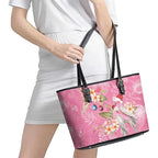Joyful Pink Cockatoo Leather Tote Bag Australia Christmas Vibes - Aussie Hoodie