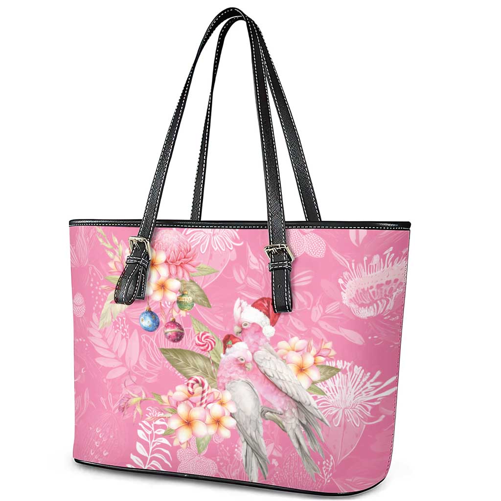 Joyful Pink Cockatoo Leather Tote Bag Australia Christmas Vibes - Aussie Hoodie