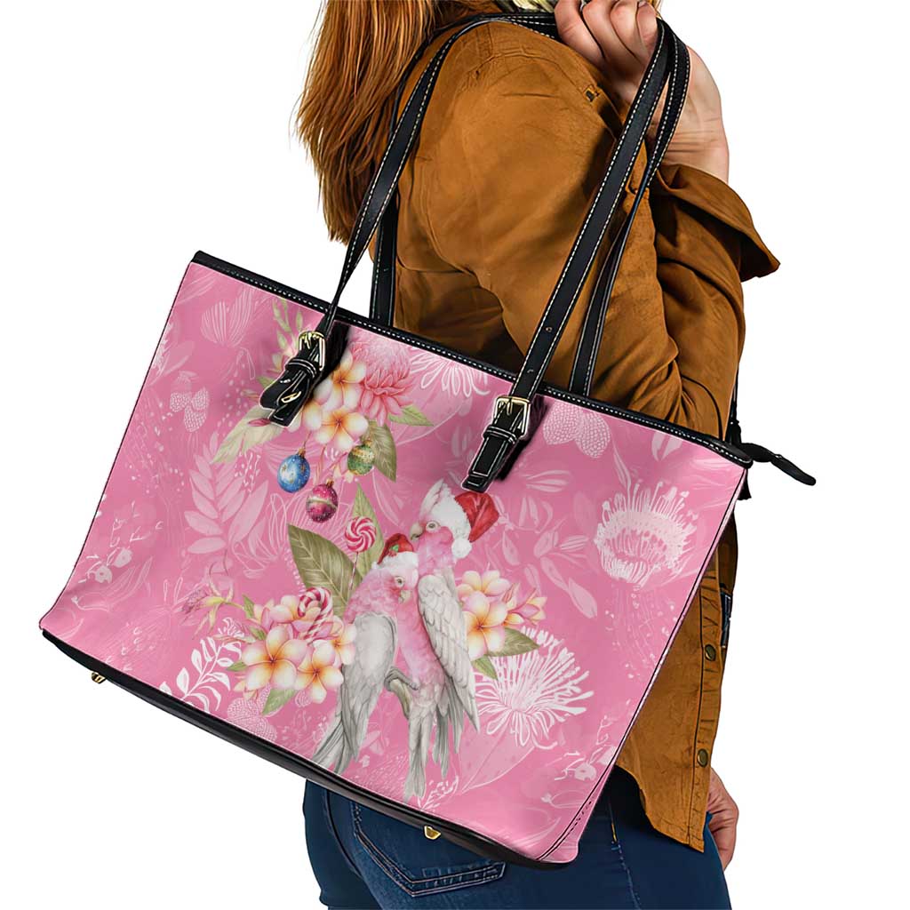 Joyful Pink Cockatoo Leather Tote Bag Australia Christmas Vibes - Aussie Hoodie