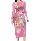 Joyful Pink Cockatoo Long Sleeve Bodycon Dress Australia Christmas Vibes - Aussie Hoodie