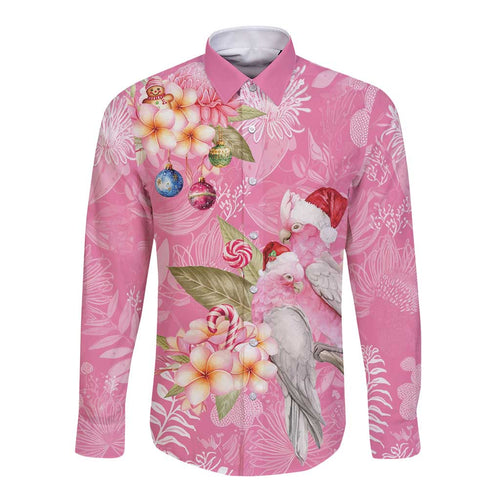 Joyful Pink Cockatoo Long Sleeve Button Shirt Australia Christmas Vibes - Aussie Hoodie