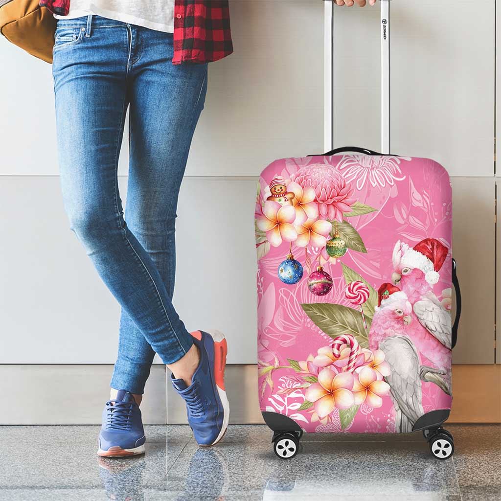 Joyful Pink Cockatoo Luggage Cover Australia Christmas Vibes - Aussie Hoodie