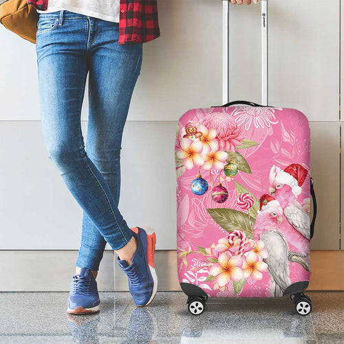 Joyful Pink Cockatoo Luggage Cover Australia Christmas Vibes - Aussie Hoodie