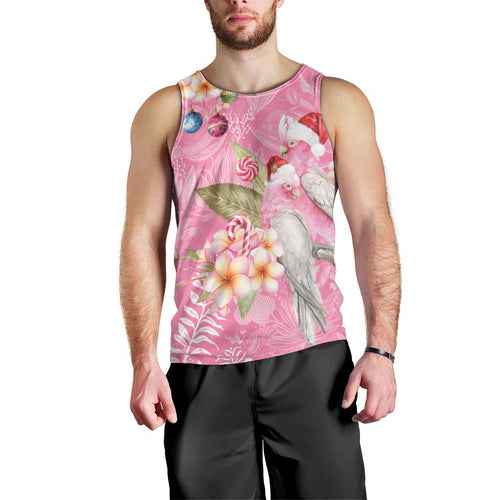 Joyful Pink Cockatoo Men Tank Top Australia Christmas Vibes - Aussie Hoodie
