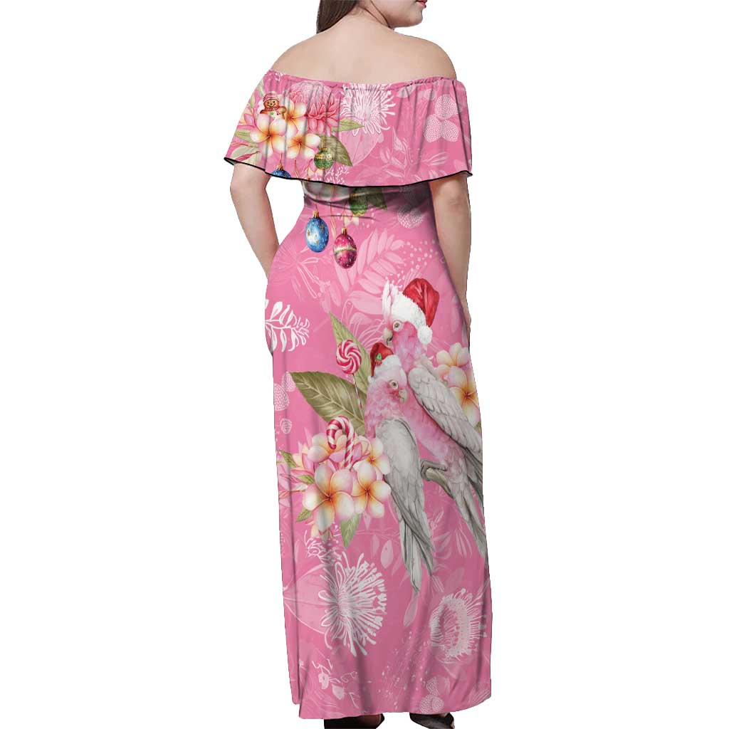 Joyful Pink Cockatoo Off Shoulder Maxi Dress Australia Christmas Vibes - Aussie Hoodie