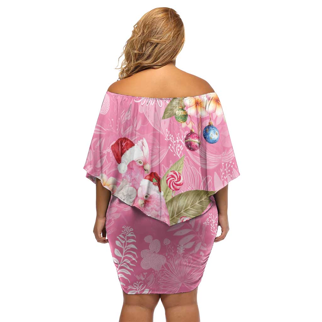 Joyful Pink Cockatoo Off Shoulder Short Dress Australia Christmas Vibes - Aussie Hoodie