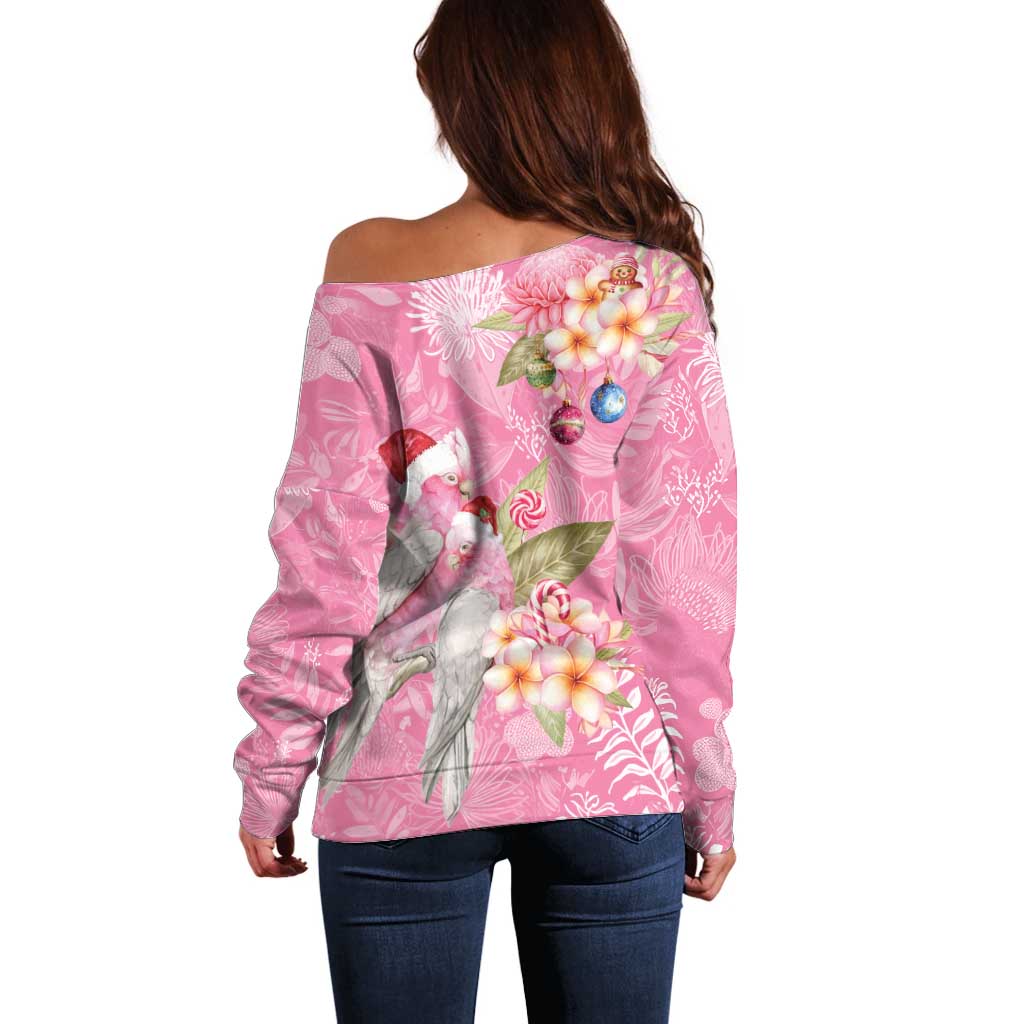 Joyful Pink Cockatoo Off Shoulder Sweater Australia Christmas Vibes - Aussie Hoodie
