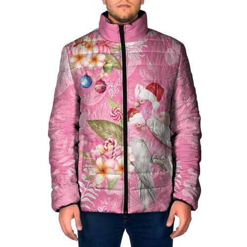 Joyful Pink Cockatoo Padded Jacket Australia Christmas Vibes - Aussie Hoodie