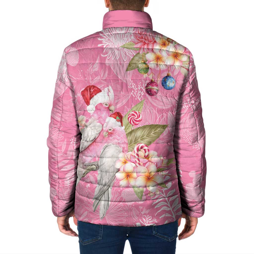Joyful Pink Cockatoo Padded Jacket Australia Christmas Vibes - Aussie Hoodie