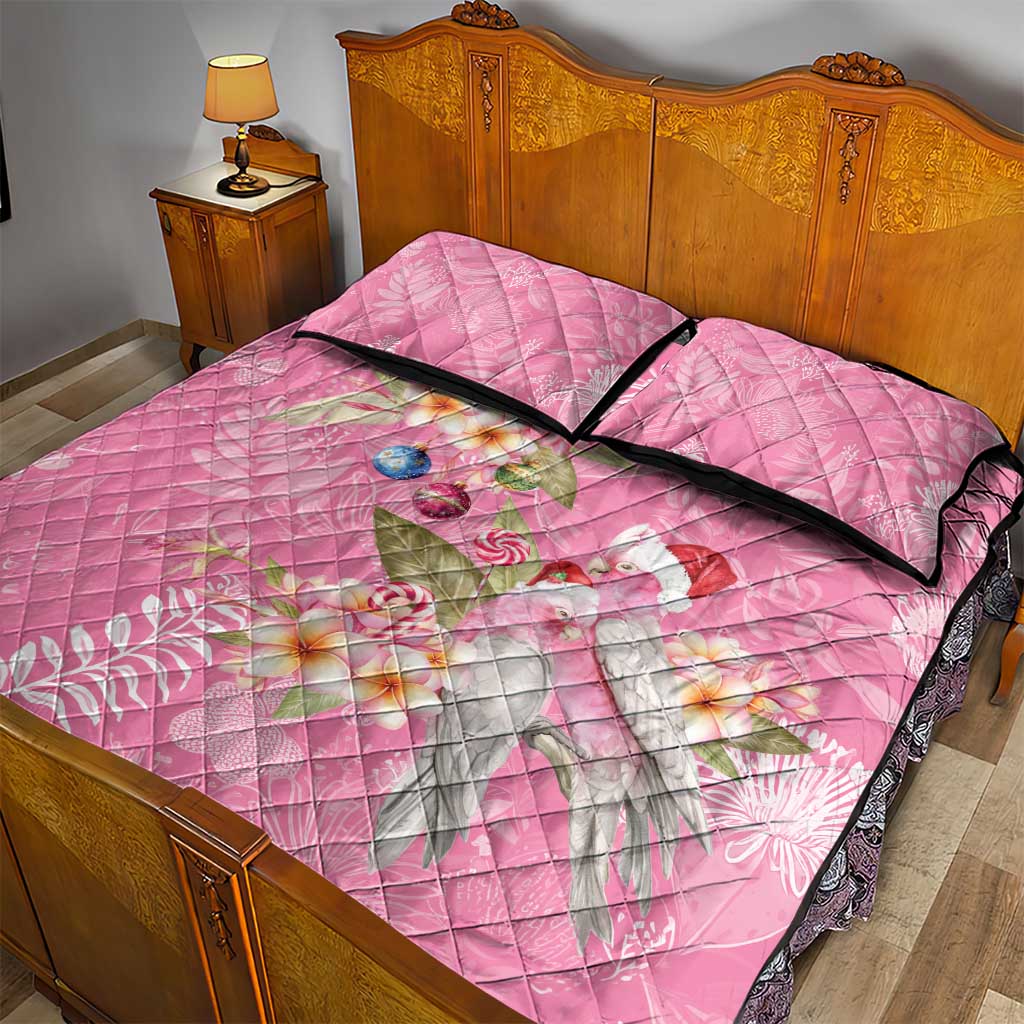 Joyful Pink Cockatoo Quilt Bed Set Australia Christmas Vibes - Aussie Hoodie