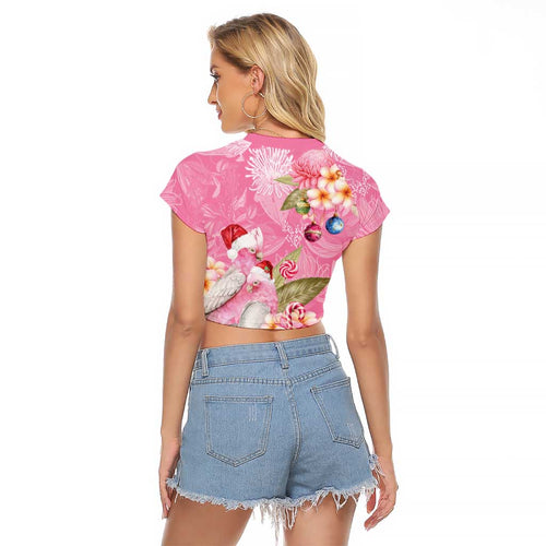 Joyful Pink Cockatoo Raglan Cropped T Shirt Australia Christmas Vibes - Aussie Hoodie