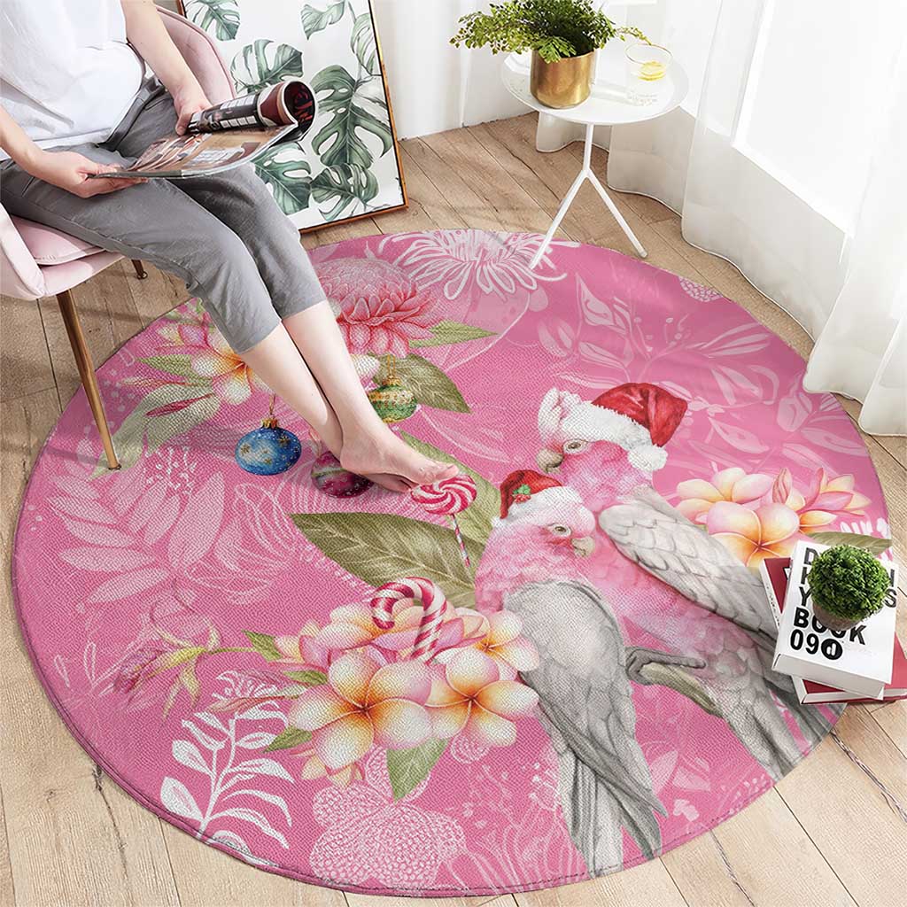 Joyful Pink Cockatoo Round Carpet Australia Christmas Vibes - Aussie Hoodie