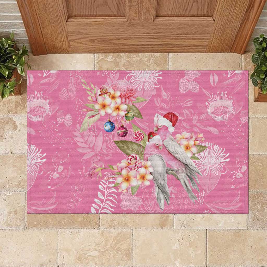 Joyful Pink Cockatoo Rubber Doormat Australia Christmas Vibes - Aussie Hoodie