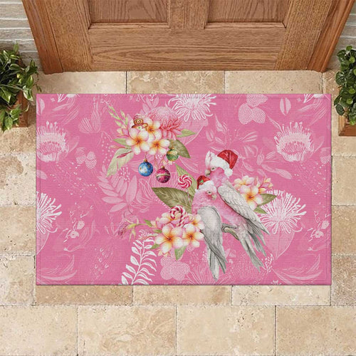 Joyful Pink Cockatoo Rubber Doormat Australia Christmas Vibes - Aussie Hoodie