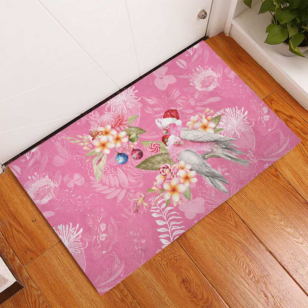 Joyful Pink Cockatoo Rubber Doormat Australia Christmas Vibes - Aussie Hoodie
