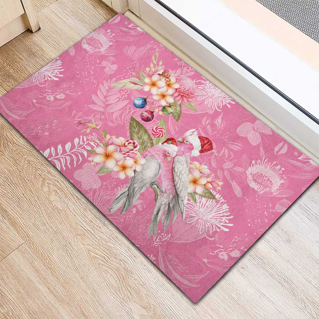 Joyful Pink Cockatoo Rubber Doormat Australia Christmas Vibes - Aussie Hoodie