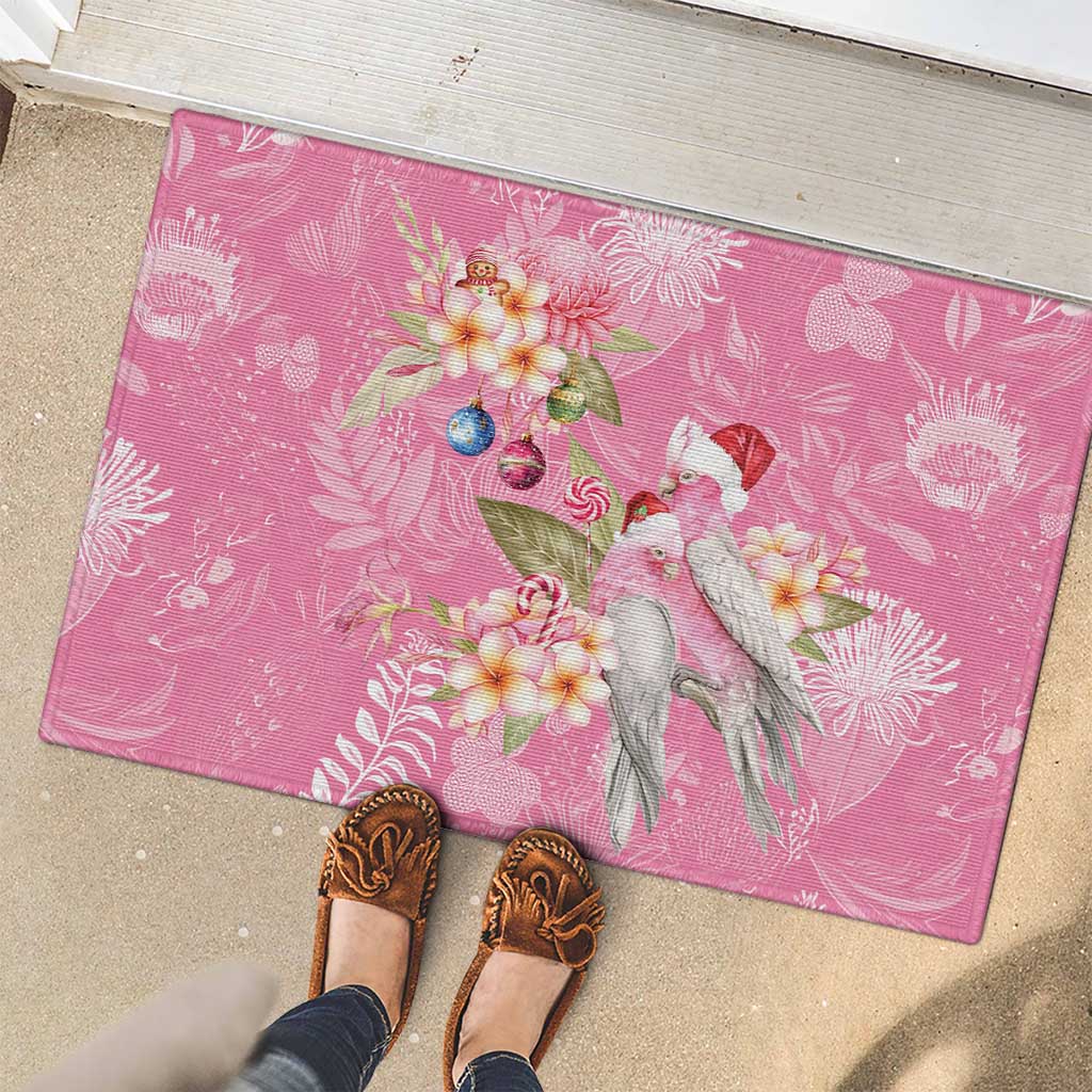 Joyful Pink Cockatoo Rubber Doormat Australia Christmas Vibes - Aussie Hoodie