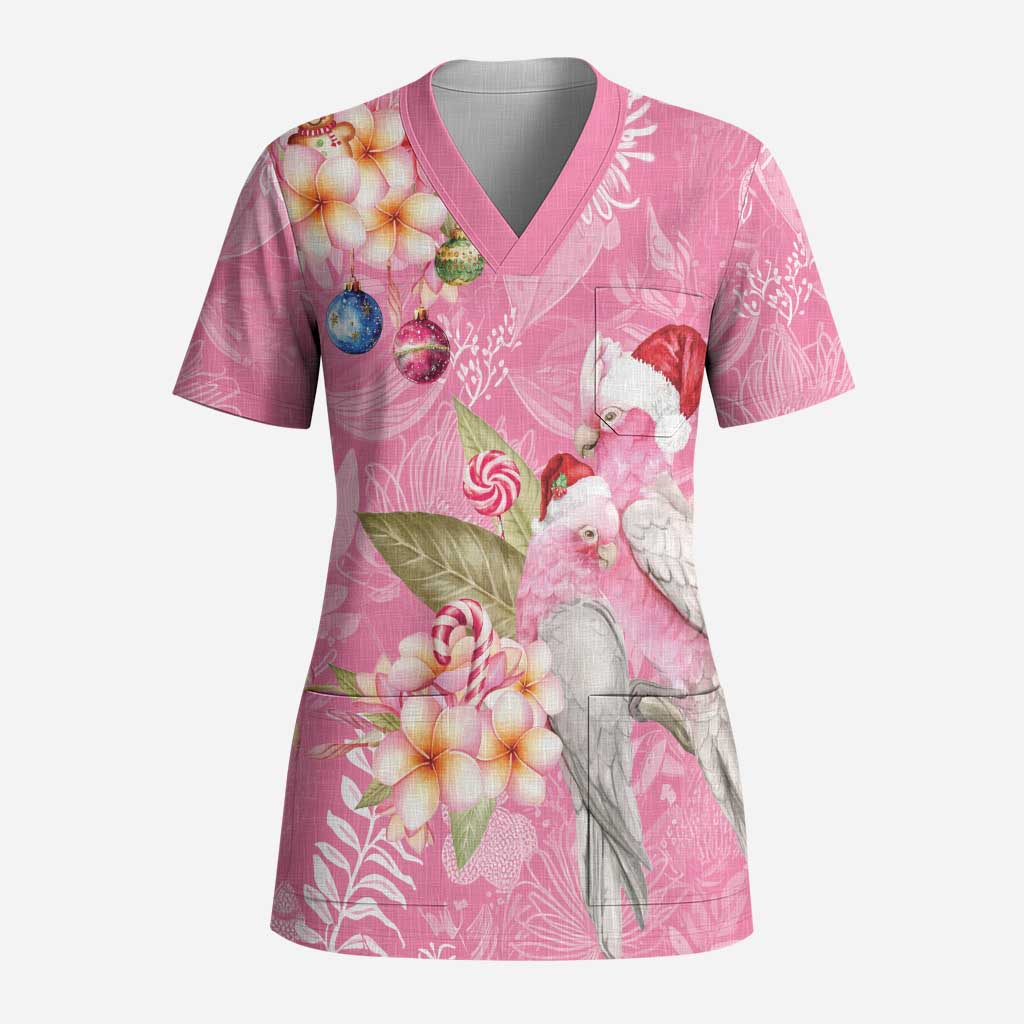 Joyful Pink Cockatoo Scrub Top Australia Christmas Vibes - Aussie Hoodie