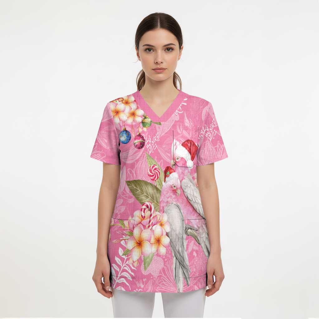 Joyful Pink Cockatoo Scrub Top Australia Christmas Vibes - Aussie Hoodie