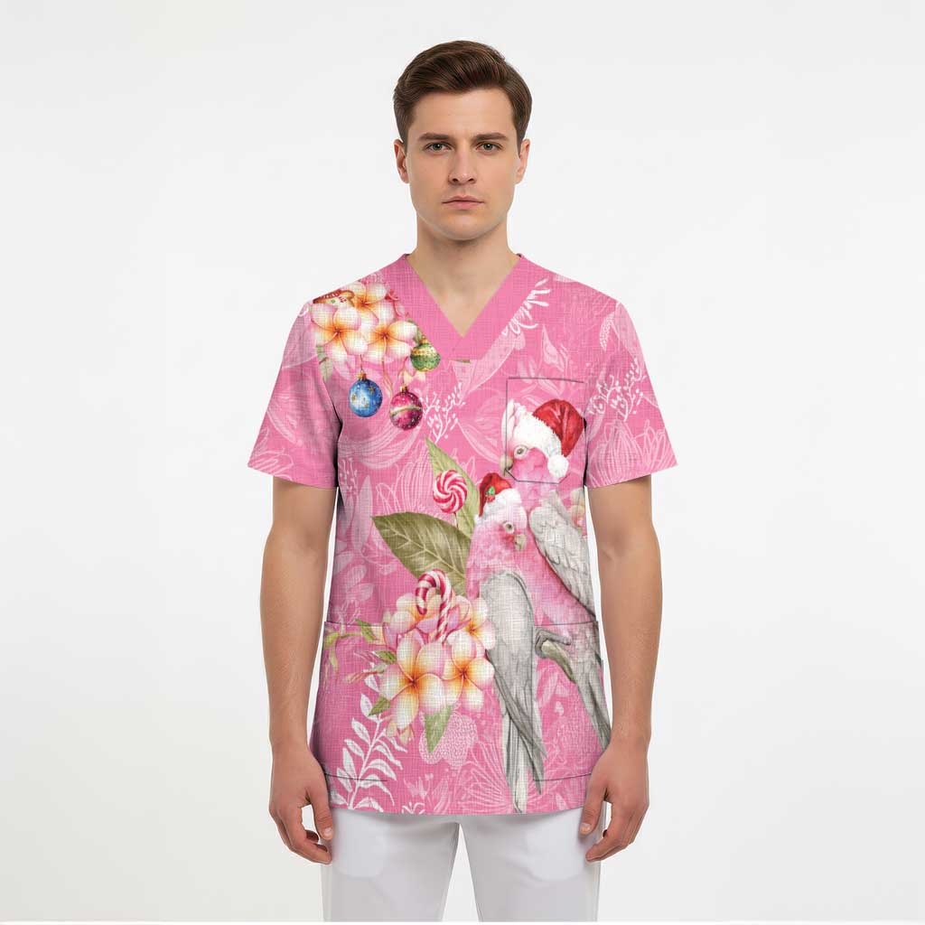 Joyful Pink Cockatoo Scrub Top Australia Christmas Vibes - Aussie Hoodie