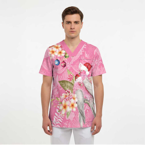 Joyful Pink Cockatoo Scrub Top Australia Christmas Vibes - Aussie Hoodie