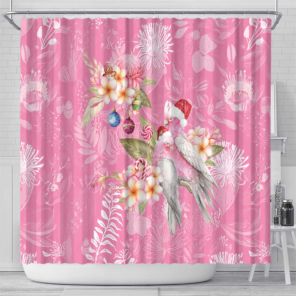 Joyful Pink Cockatoo Shower Curtain Australia Christmas Vibes - Aussie Hoodie