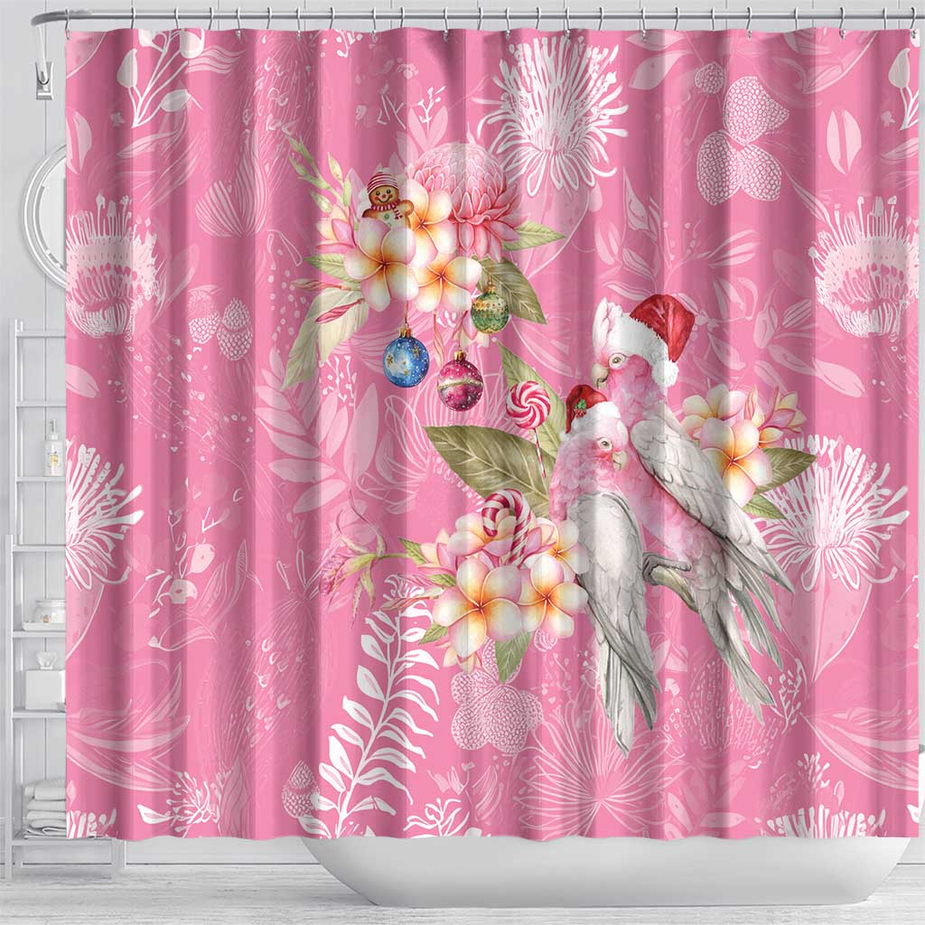 Joyful Pink Cockatoo Shower Curtain Australia Christmas Vibes - Aussie Hoodie