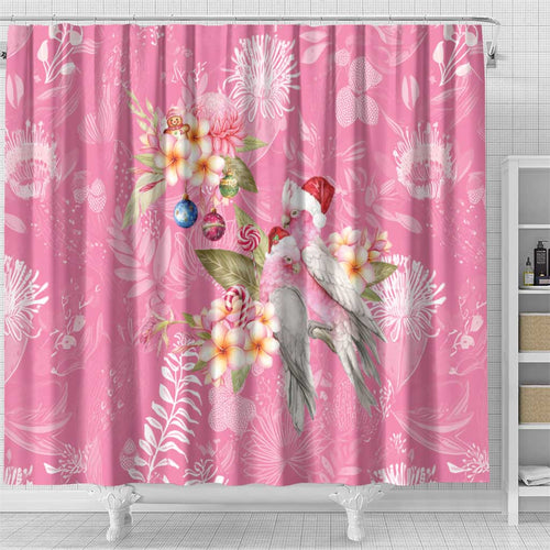 Joyful Pink Cockatoo Shower Curtain Australia Christmas Vibes - Aussie Hoodie