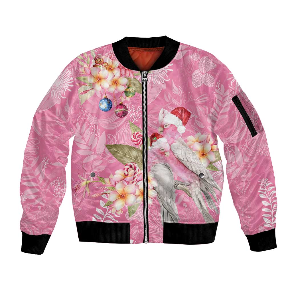 Joyful Pink Cockatoo Sleeve Zip Bomber Jacket Australia Christmas Vibes - Aussie Hoodie