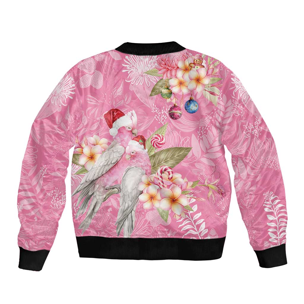 Joyful Pink Cockatoo Sleeve Zip Bomber Jacket Australia Christmas Vibes - Aussie Hoodie