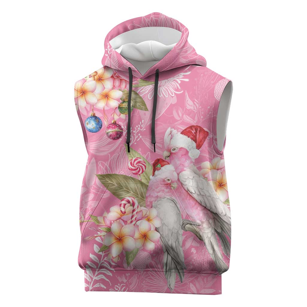 Joyful Pink Cockatoo Sleeveless Hoodie Australia Christmas Vibes - Aussie Hoodie