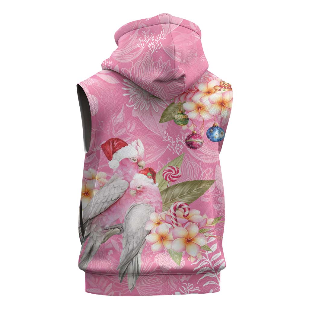 Joyful Pink Cockatoo Sleeveless Hoodie Australia Christmas Vibes - Aussie Hoodie