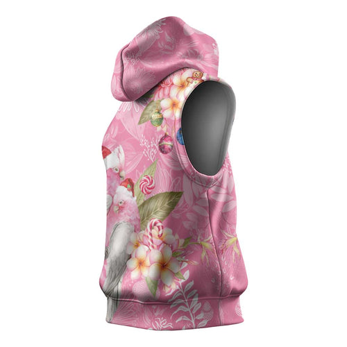Joyful Pink Cockatoo Sleeveless Hoodie Australia Christmas Vibes - Aussie Hoodie