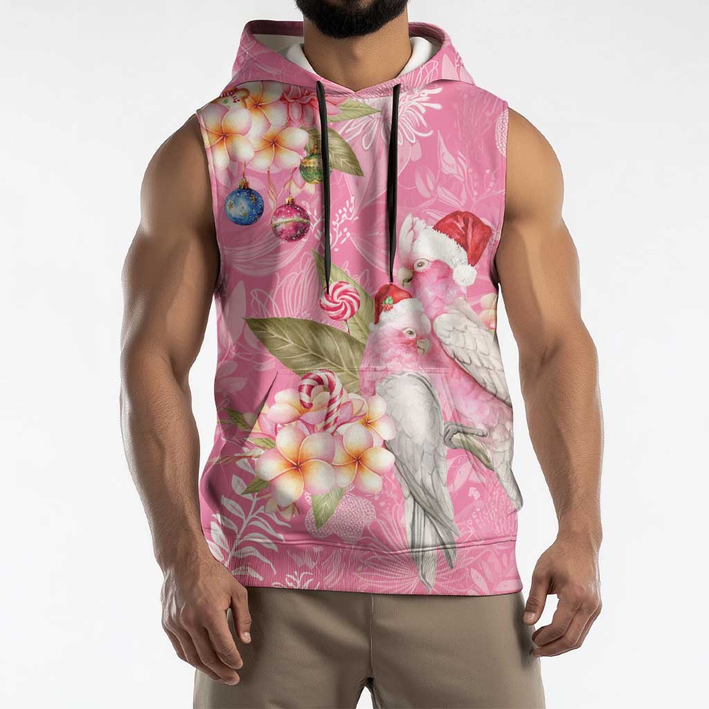 Joyful Pink Cockatoo Sleeveless Hoodie Australia Christmas Vibes - Aussie Hoodie