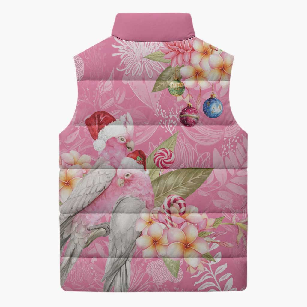 Joyful Pink Cockatoo Sleeveless Puffer Jacket Australia Christmas Vibes - Aussie Hoodie