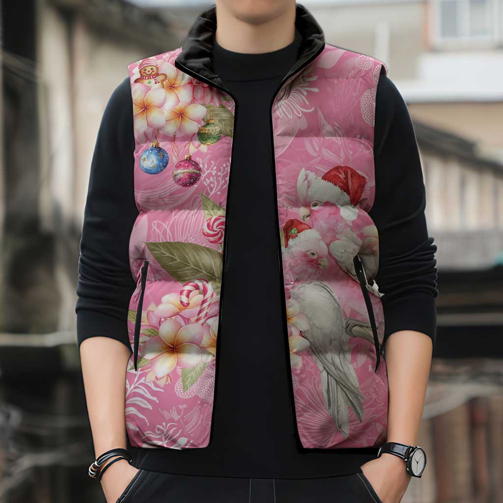 Joyful Pink Cockatoo Sleeveless Puffer Jacket Australia Christmas Vibes - Aussie Hoodie