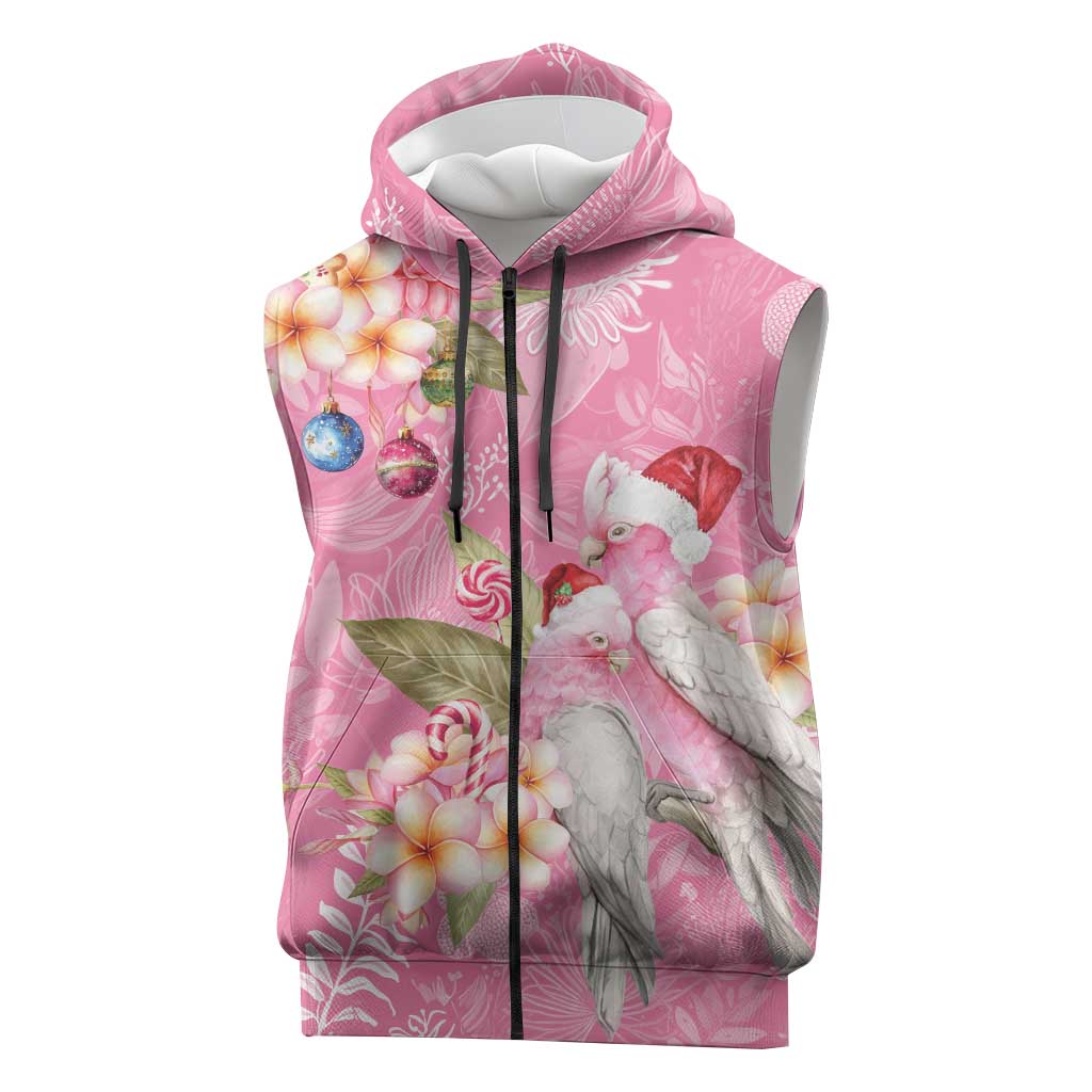 Joyful Pink Cockatoo Sleeveless Zip Hoodie Australia Christmas Vibes LT9