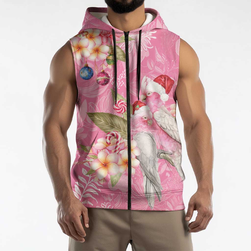 Joyful Pink Cockatoo Sleeveless Zip Hoodie Australia Christmas Vibes LT9