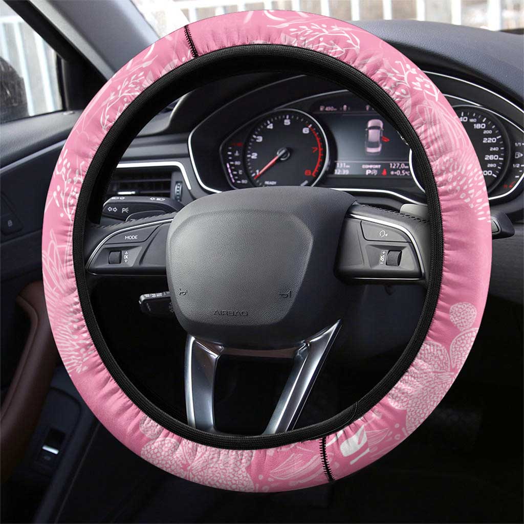 Joyful Pink Cockatoo Steering Wheel Cover Australia Christmas Vibes - Aussie Hoodie