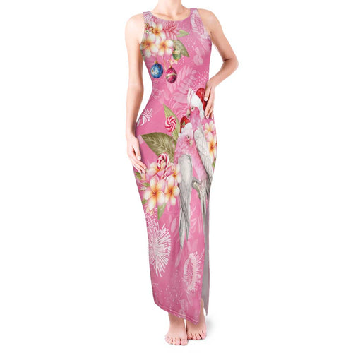 Joyful Pink Cockatoo Tank Maxi Dress Australia Christmas Vibes - Aussie Hoodie