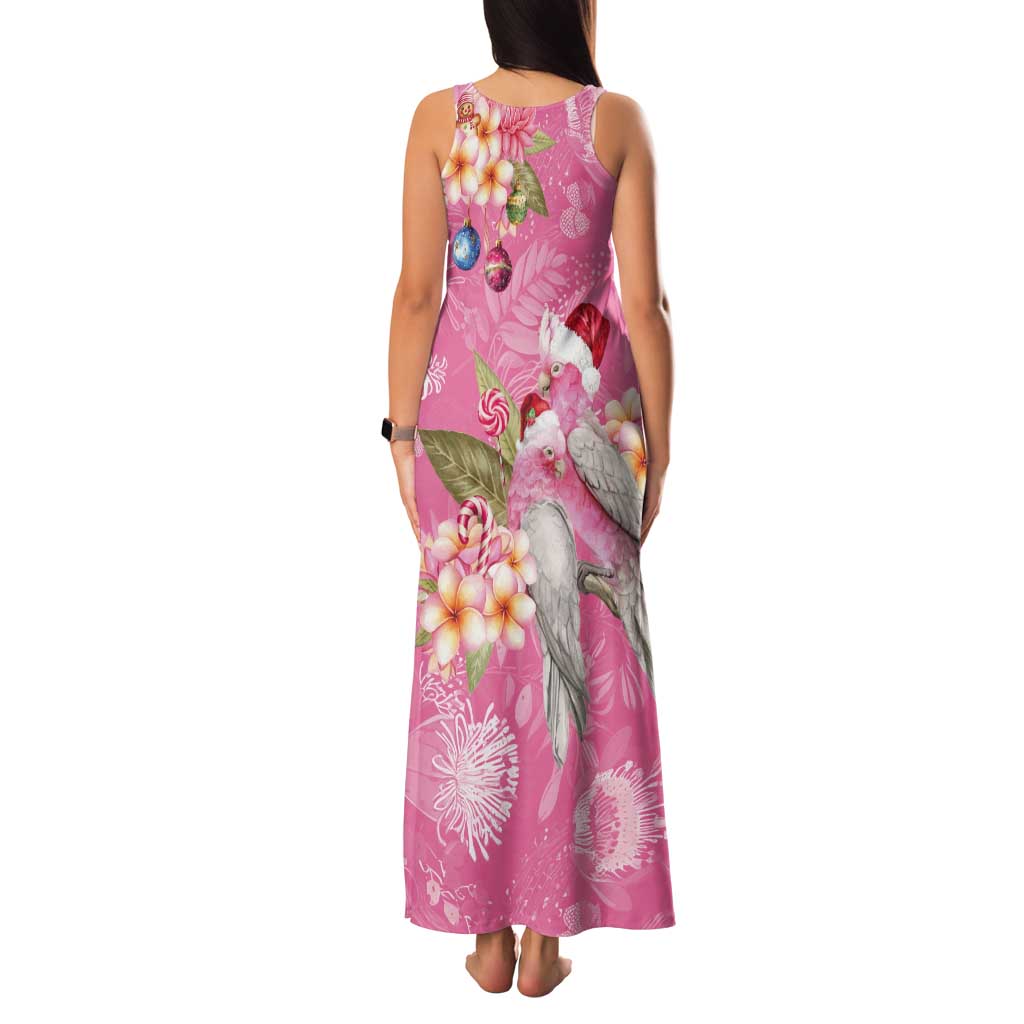 Joyful Pink Cockatoo Tank Maxi Dress Australia Christmas Vibes - Aussie Hoodie