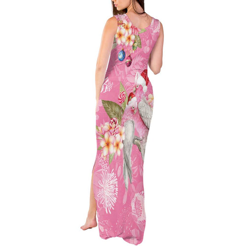 Joyful Pink Cockatoo Tank Maxi Dress Australia Christmas Vibes - Aussie Hoodie